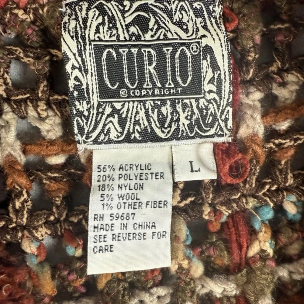 Curio Womens Large Open Front Cardigan Chunky Textured Knit Multicolor‎ Boho